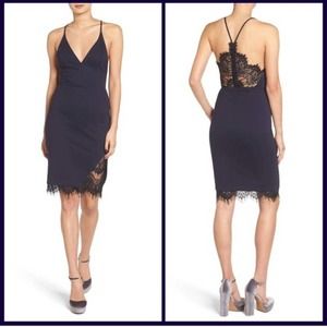 ASTR Navy Blue Deep V Lace Accent Dress